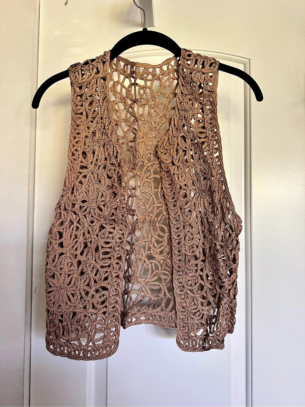 Vintage Open Crochet Vest in Brown